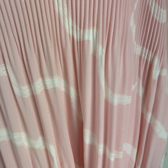 Nine West Pink & White Pleated  V-Neck Long Sleeve Top Blouse Size L Summer Top - Picture 10 of 12